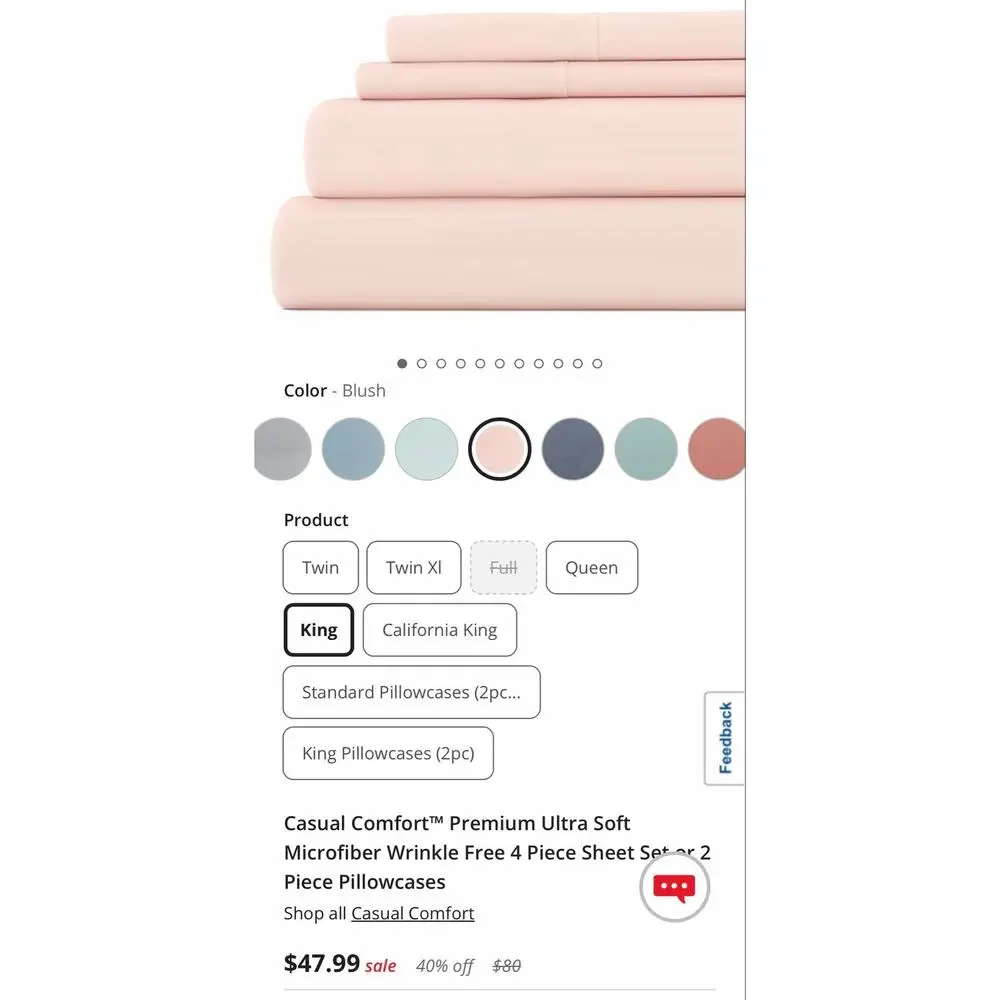 NEW! Casual Comfort iEnjoy 4PC King Premium Sheet Set Pink